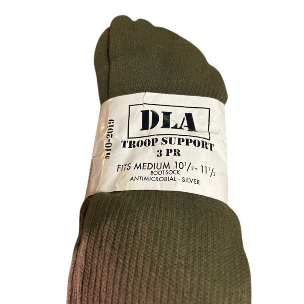 Genuine DLA Troop Support Military Boot Socks 3 Pair Medium OD Green USA Silver